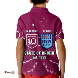 QLD Maroons and NSW Blues Rugby Kid Polo Shirt State of OriginIndigenous Maroon
