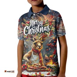 Personalised Kangaroo Chef Christmas in July Kid Polo Shirt