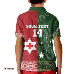 Custom Mate Maa Tonga And Kangaroo Australia Kid Polo Shirt Tongan Kupesi Mix Aboriginal Art
