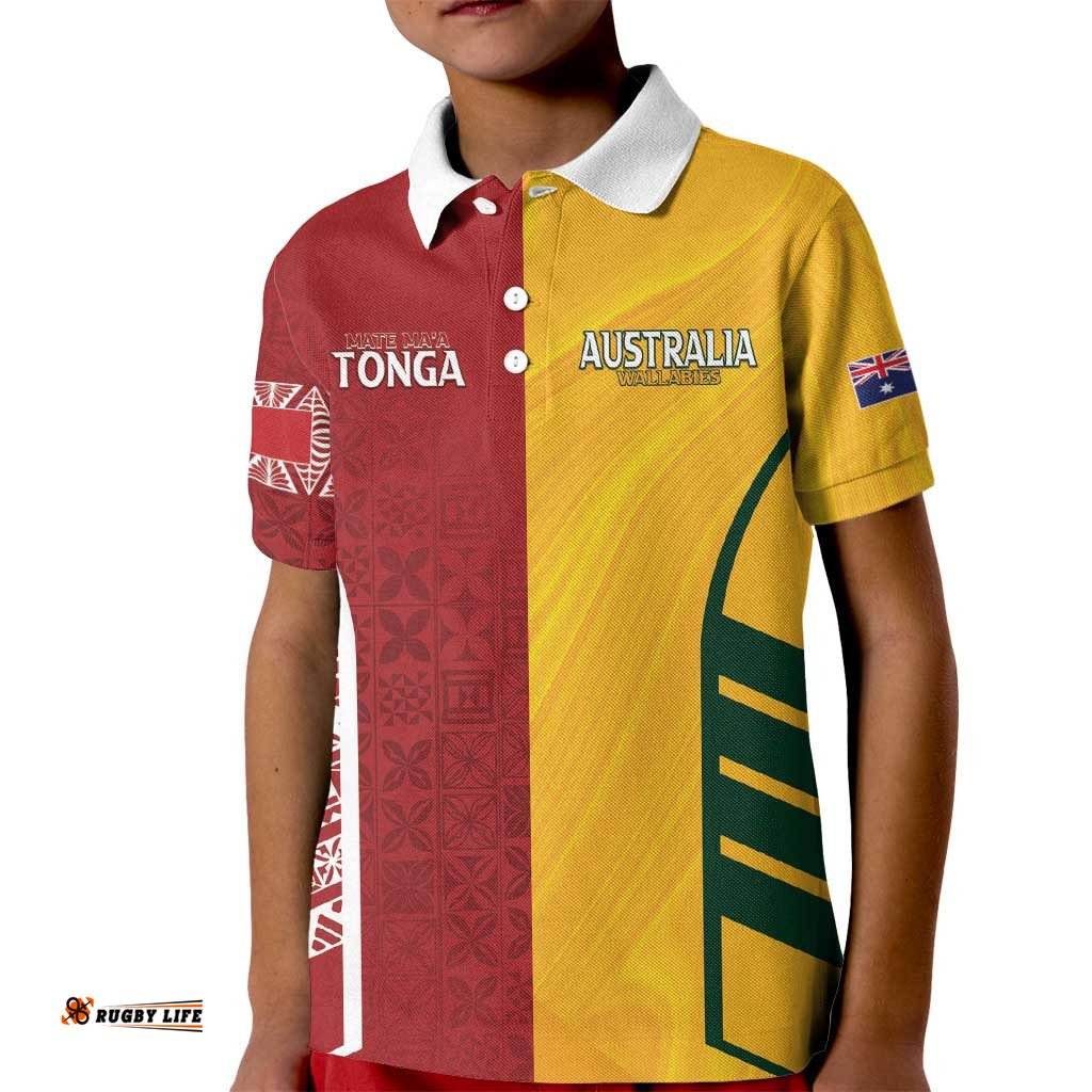 Australia - Tonga Rugby Custom Kid Polo Shirt Minimalist Dynamic