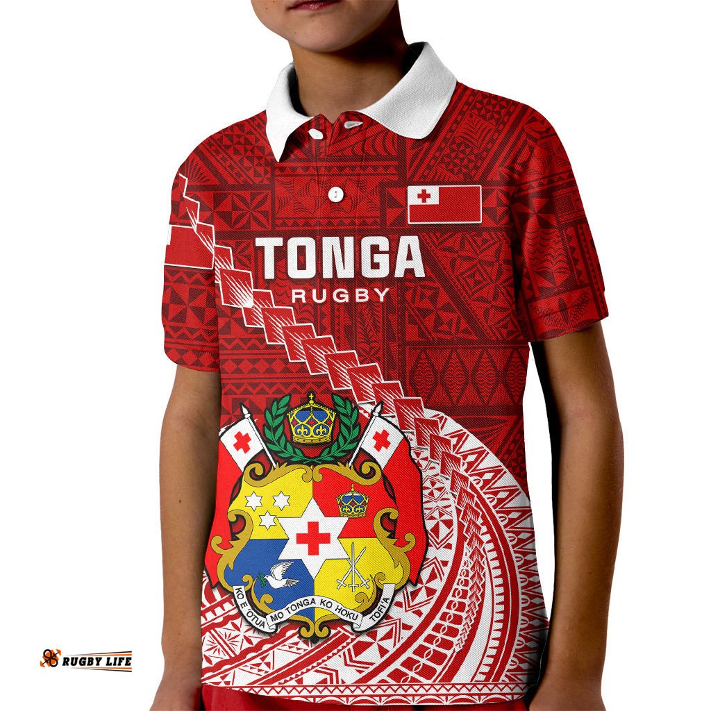Custom Tonga Rugby Kid Polo Shirt Tongan Ngatu Pattern White Version