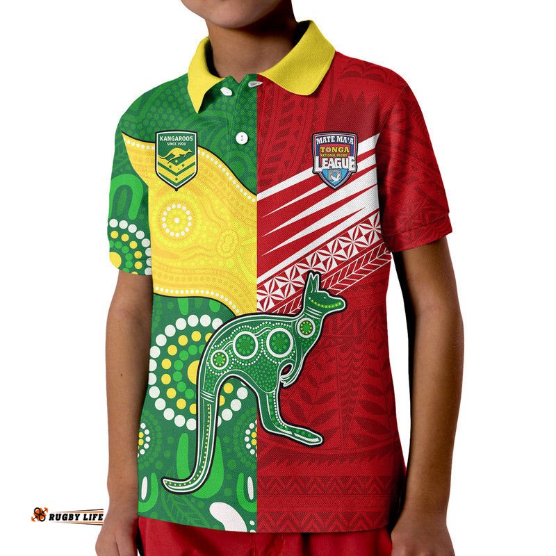Australia Kangaroos and Mate Maa Tonga Kid Polo Shirt No2