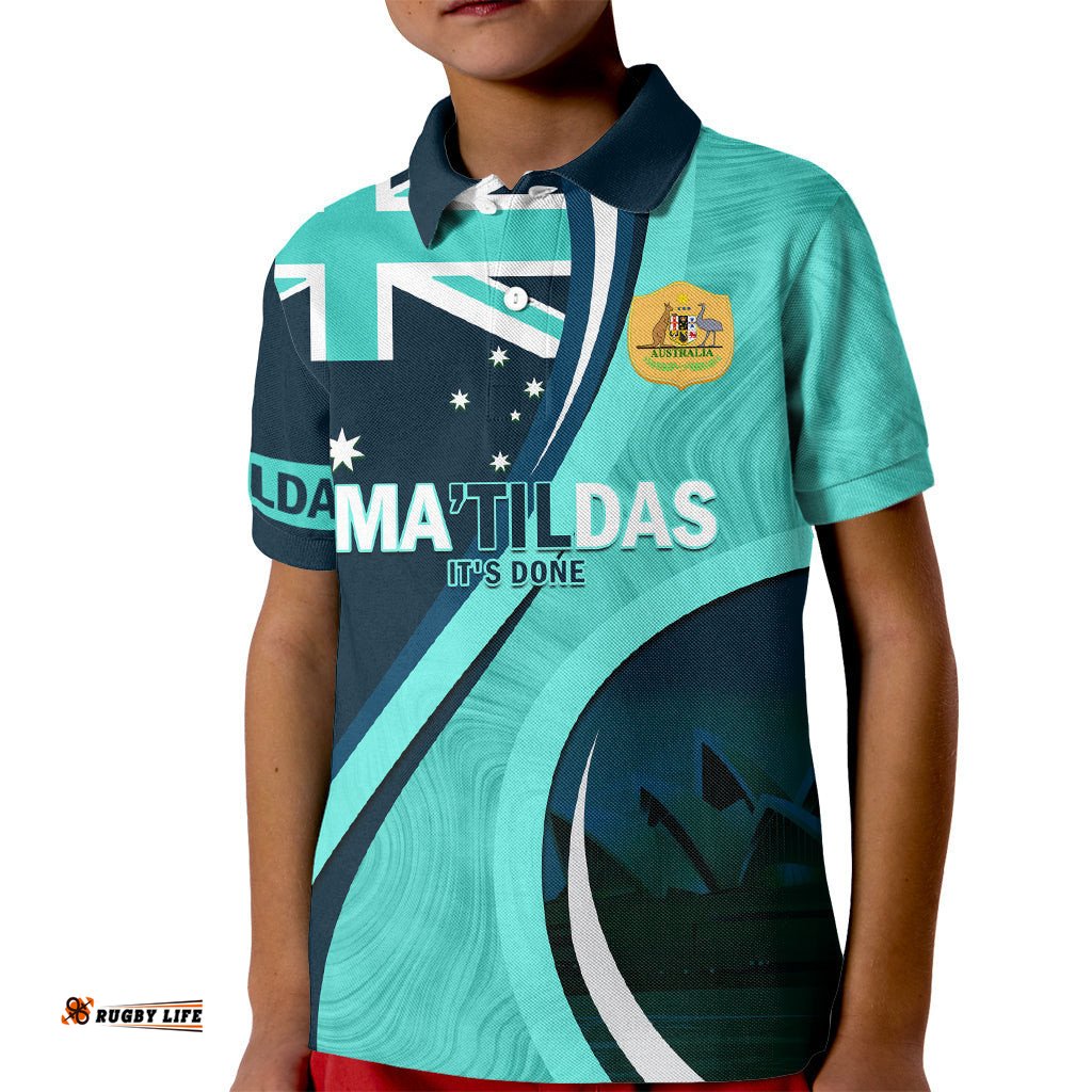 Matildas Soccer Kid Polo Shirt 2024 Happy Australia Day Kangaroo Aussie Proud - Turquoise