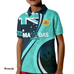 Matildas Soccer Kid Polo Shirt 2024 Happy Australia Day Kangaroo Aussie Proud - Turquoise