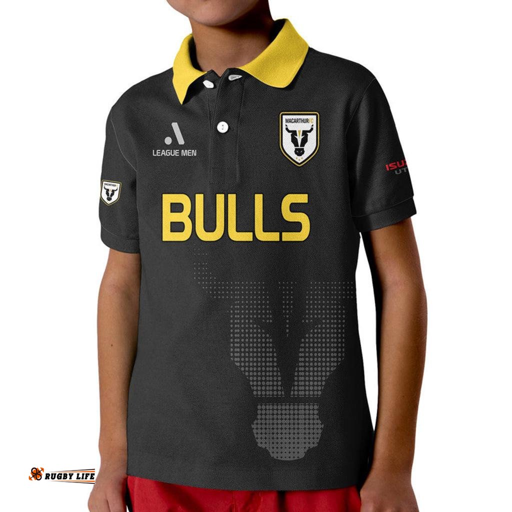 Macarthur Soccer Kid Polo Shirt Bulls Black and Gold