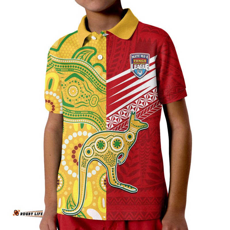 Custom Personalised Australia Kangaroos and Mate Maa Tonga Kid Polo Shirt