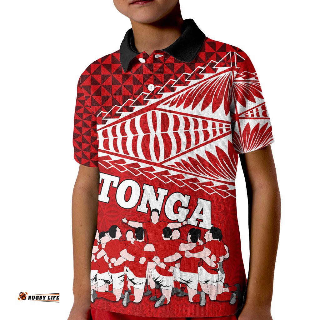 Tonga Rugby Kid Polo Shirt Sipi Tau Dance Ngatu Pattern