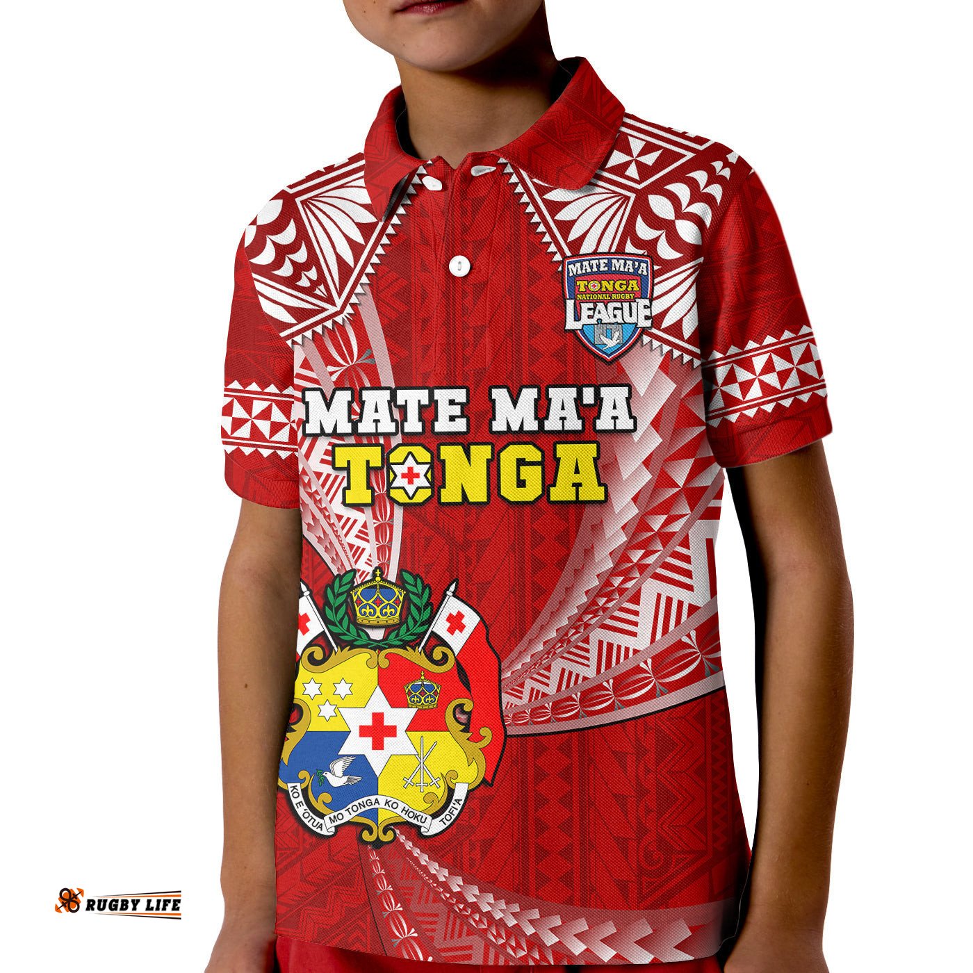 Custom Text And Number Tonga Rugby Kid Polo Shirt Mate Maa Tonga Pacific Tongan Ngatu