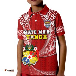 Custom Text And Number Tonga Rugby Kid Polo Shirt Mate Maa Tonga Pacific Tongan Ngatu