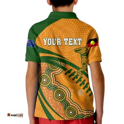 Personalised Aussie Wallabies Kid Polo Shirt Rugby World Cup Indigenous