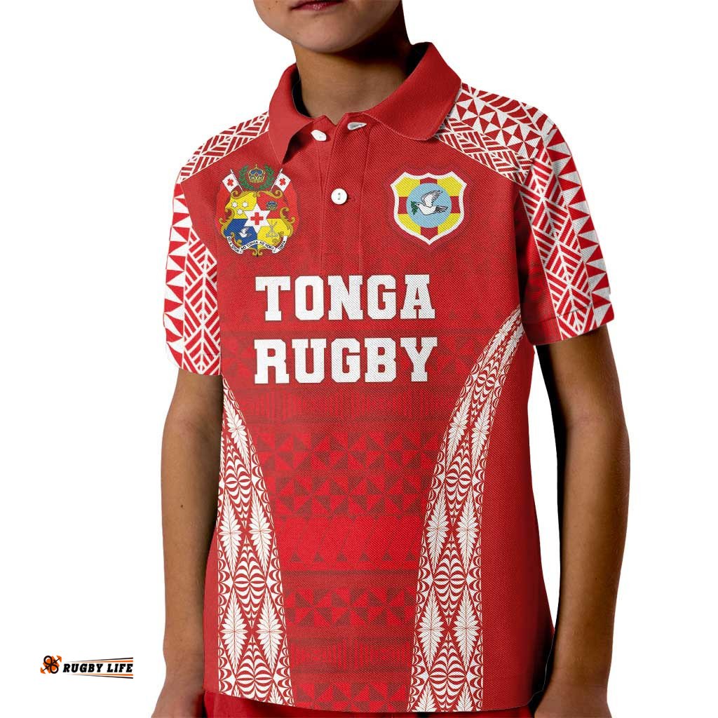 Custom Tonga Pacific Rugby 2024 Kid Polo Shirt Ngatu Tribal Pattern