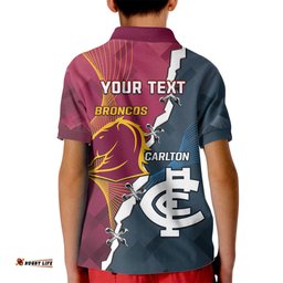 Personalised Broncos Rugby And Carlton Football Kid Polo Shirt Sporty Version