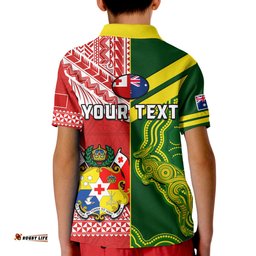 Custom Personalised Tonga And Australia Rugby Polo Shirt KID Mate Maa Tonga Mix Kangaroos