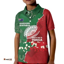 Custom Tonga And Australia Rugby Kid Polo Shirt Mate Maa Tongan Ngatu Mix Kangaroos Aboriginal