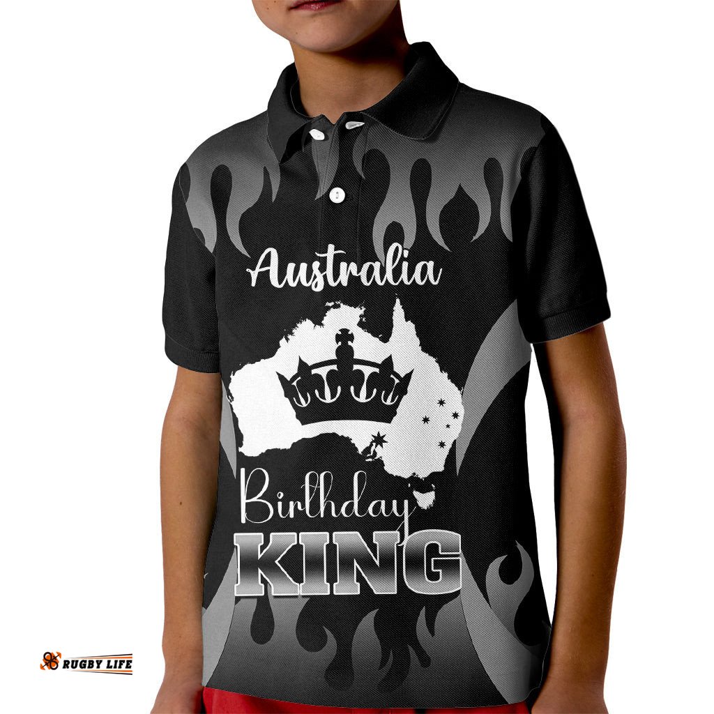 Personalised Australia King Birthday Kid Polo Shirt Australian Map With Crown Black Version