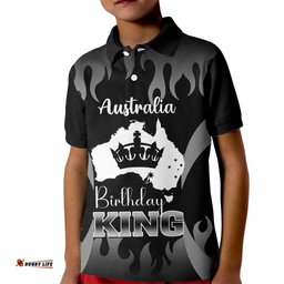 Personalised Australia King Birthday Kid Polo Shirt Australian Map With Crown Black Version