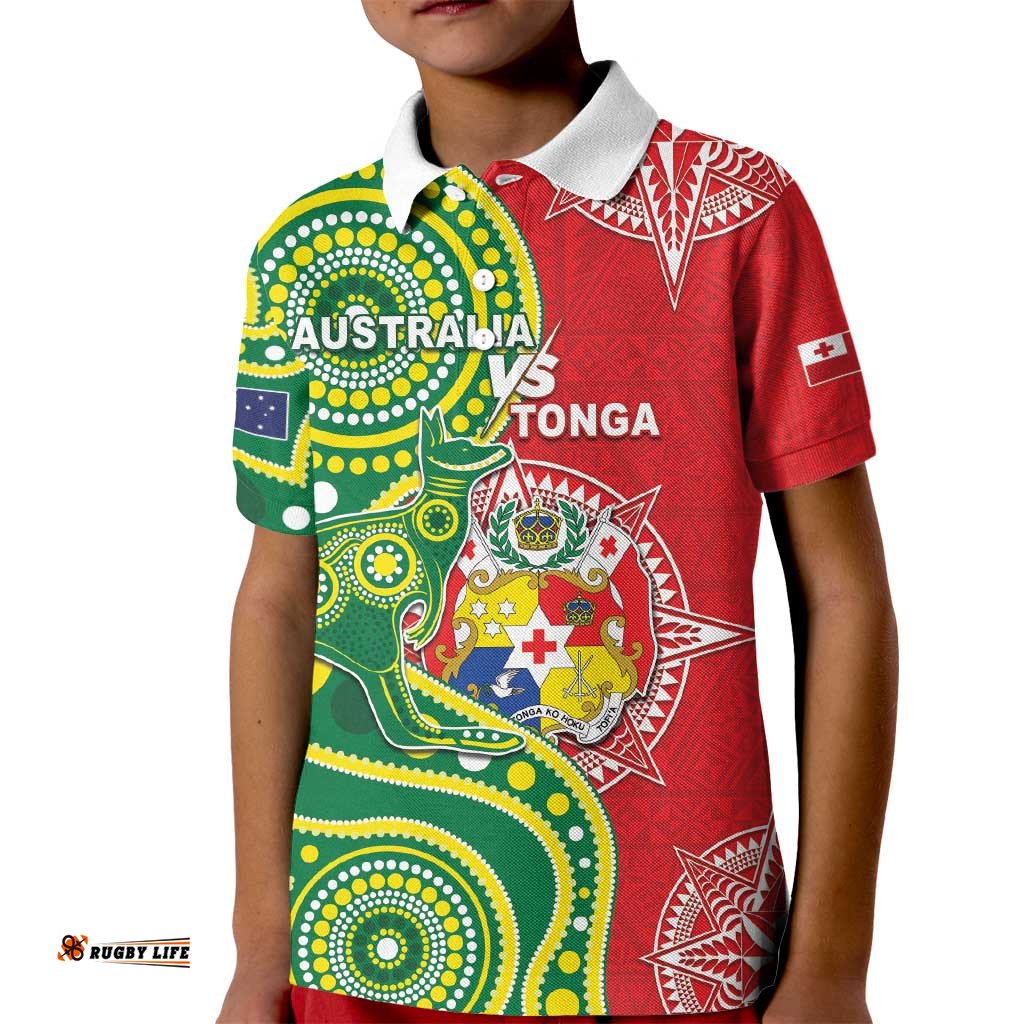 Custom Tonga Australia Rugby Kid Polo Shirt Kangaroos And Tonga Mate Maa Together
