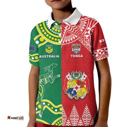 Custom Tonga XIII And Australia Kangaroos Kid Polo Shirt Mate Maa Tongan Ngatu With Aboriginal
