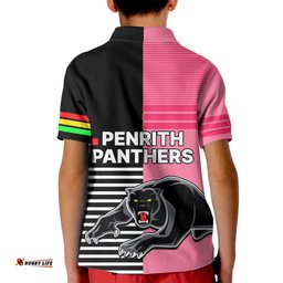 Penrith Panthers Rugby Kid Polo Shirt Proud The Panthers Comeback Black and Pink