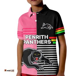 Penrith Panthers Rugby Kid Polo Shirt Proud The Panthers Comeback Black and Pink