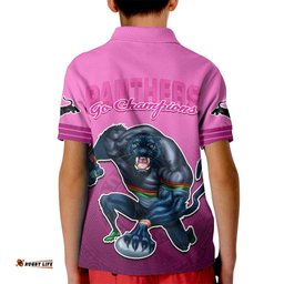 Panthers PremierKid Polo Shirt Mascot with NRL Trophy Pink Version