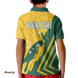 Personalised Australia Socceroos Indigenous Kid Polo Shirt Green & Gold