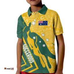 Personalised Australia Socceroos Indigenous Kid Polo Shirt Green & Gold