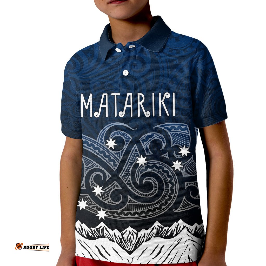 Peronsalised New Zealand Kid Polo Shirt Matariki Maori Patterns - Gradient