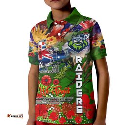 Personalised Australia Rugby Raiders ANZAC Kid Polo Shirt Canberra Scratch Style