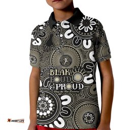 NAIDOC Week 2024 Fire Burning Kid Polo Shirt Aboriginal Dots Black Art