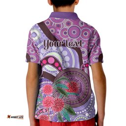 Personalised Australia NAIDOC 2024 Kid Polo Shirt Keep the Fire Burning Hakea Flowers