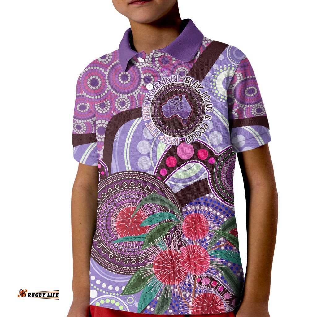 Personalised Australia NAIDOC 2024 Kid Polo Shirt Keep the Fire Burning Hakea Flowers