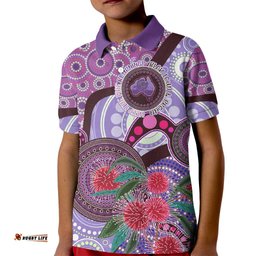 Personalised Australia NAIDOC 2024 Kid Polo Shirt Keep the Fire Burning Hakea Flowers