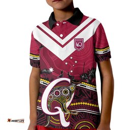 Personalised QLD Maroons Rugby Kid Polo Shirt Go Queensland Kangaroo Indigenous
