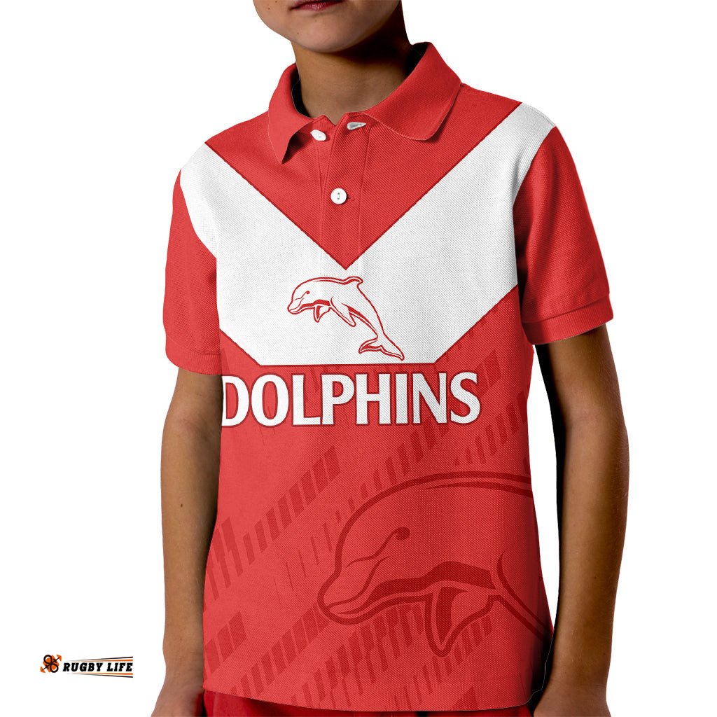 NRL Dolphins Rugby Kid Polo Shirt Simple Red Style-