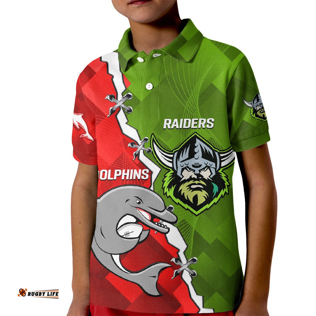 Personalised Dolphins and Raiders Rugby Kid Polo ShirtSporty Version
