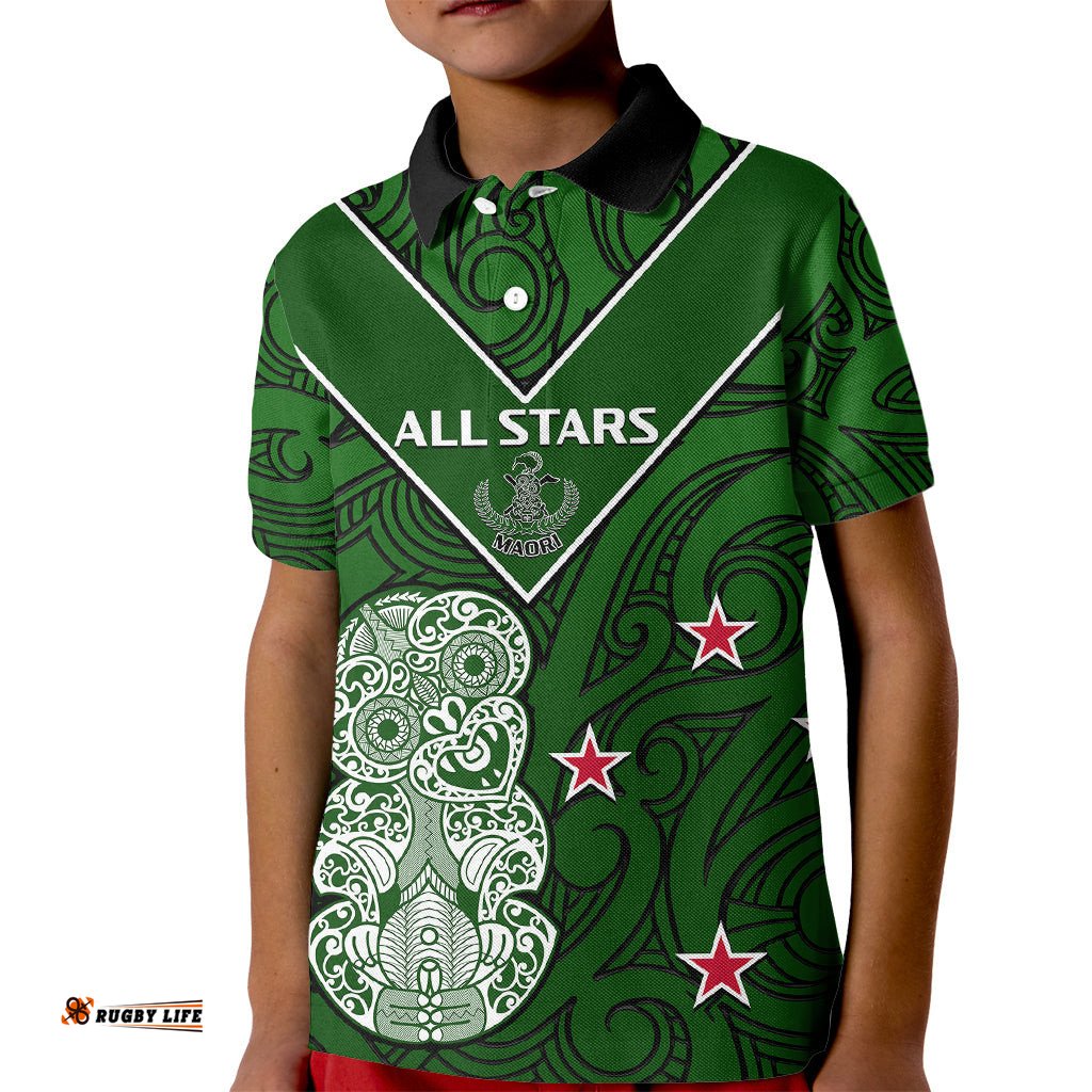 Aotearoa Rugby Kid Polo Shirt All Stars New Zealand Tiki Maori