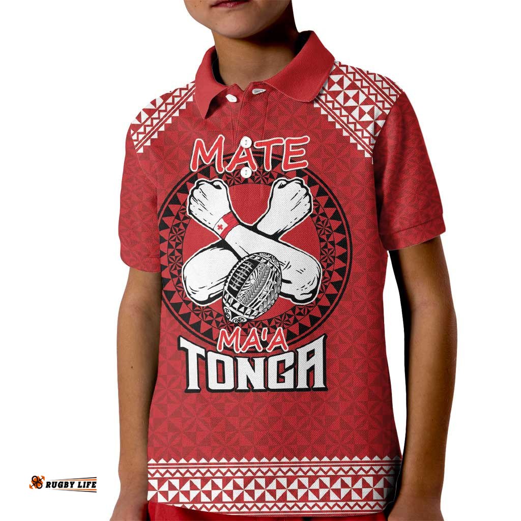 Tonga Rugby XIII Custom Kid Polo Shirt Mate Ma'a Tonga with Ngatu Pattern