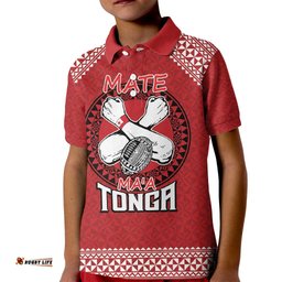 Tonga Rugby XIII Custom Kid Polo Shirt Mate Ma'a Tonga with Ngatu Pattern
