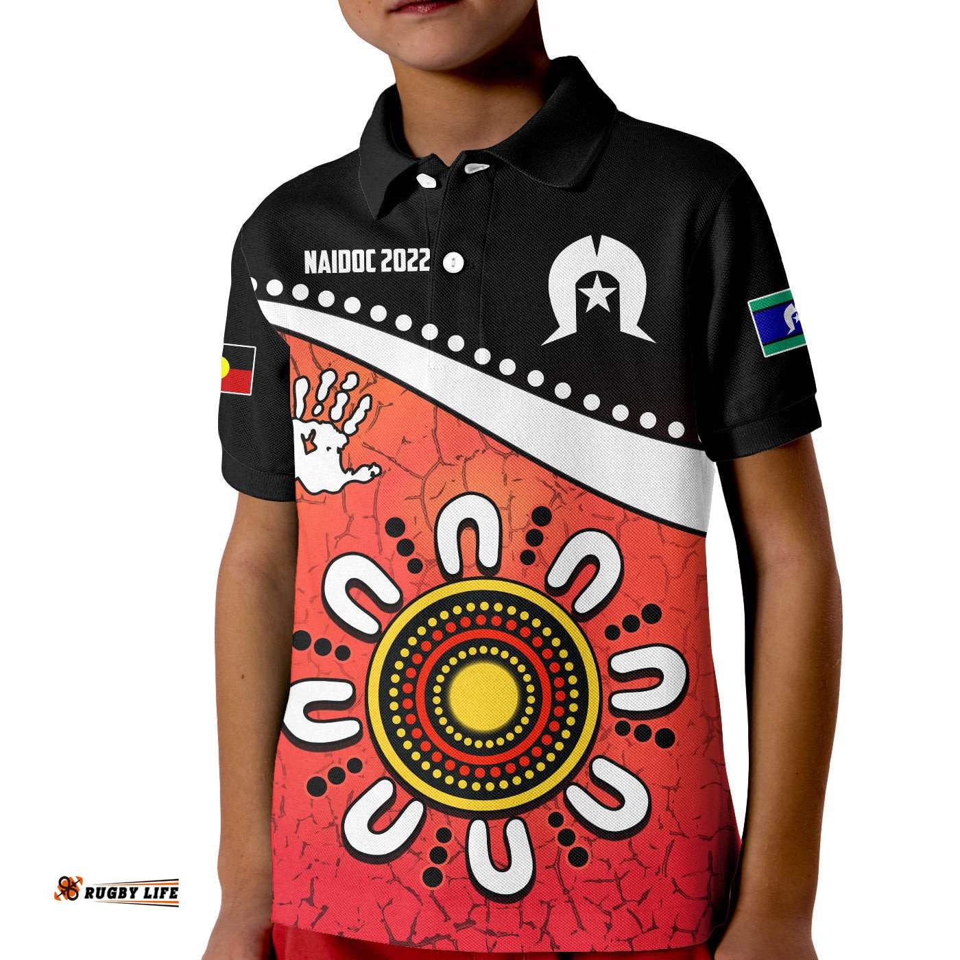 NAIDOC WeekPolo Shirt KID Torres Strait Islander Version Red Aboriginal The Dhari