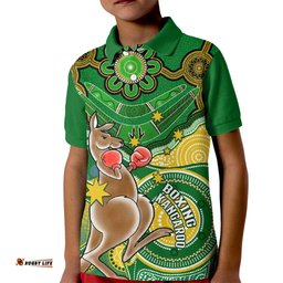 Personalised Australia Boxing Kangaroo Kid Polo Shirt Aussie Indigenous Art Mix National Color