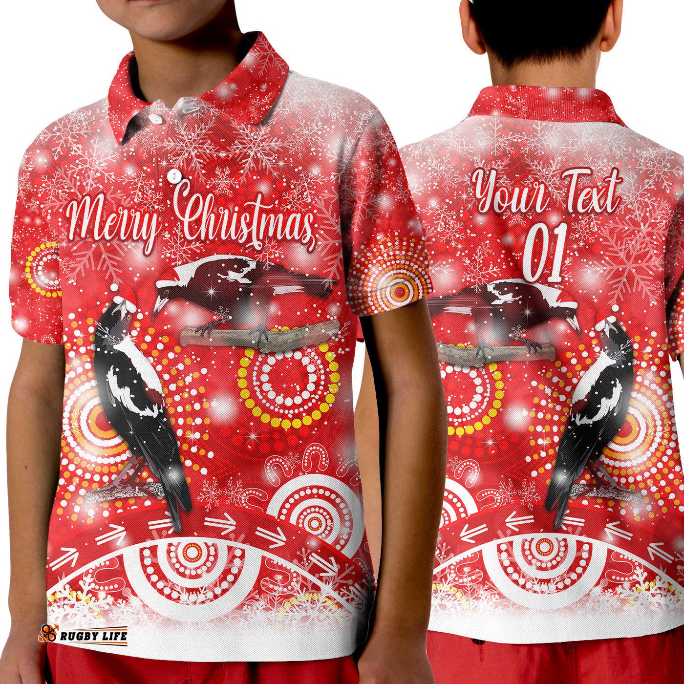 Custom Personalised Australian Magpies Christmas Polo Shirt KID Original Style - Red