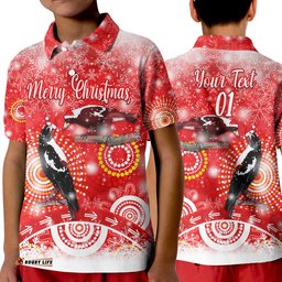 Custom Personalised Australian Magpies Christmas Polo Shirt KID Original Style - Red