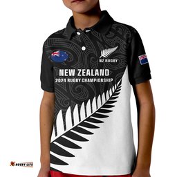 Personalised New Zealand Silver Fern Rugby Kid Polo Shirt All BlackGo Champions Maori Pattern