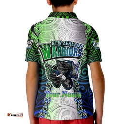 Personalised New Zealand Warriors Kid Polo Shirt Maori Silver Fern Green