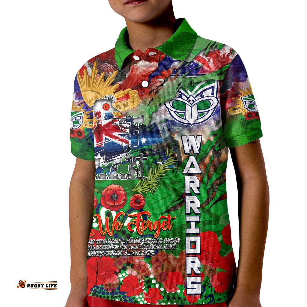 Personalised New Zealand Warriors ANZAC Kid Polo Shirt Scratch Style