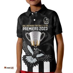 AFL Collingwood Kid Polo Shirt Magpies PremiersWith Trophy Proud