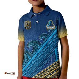 Gold Coast Titans Rugby Polo Shirt KID Pasifika Gradient Polynesian Pattern