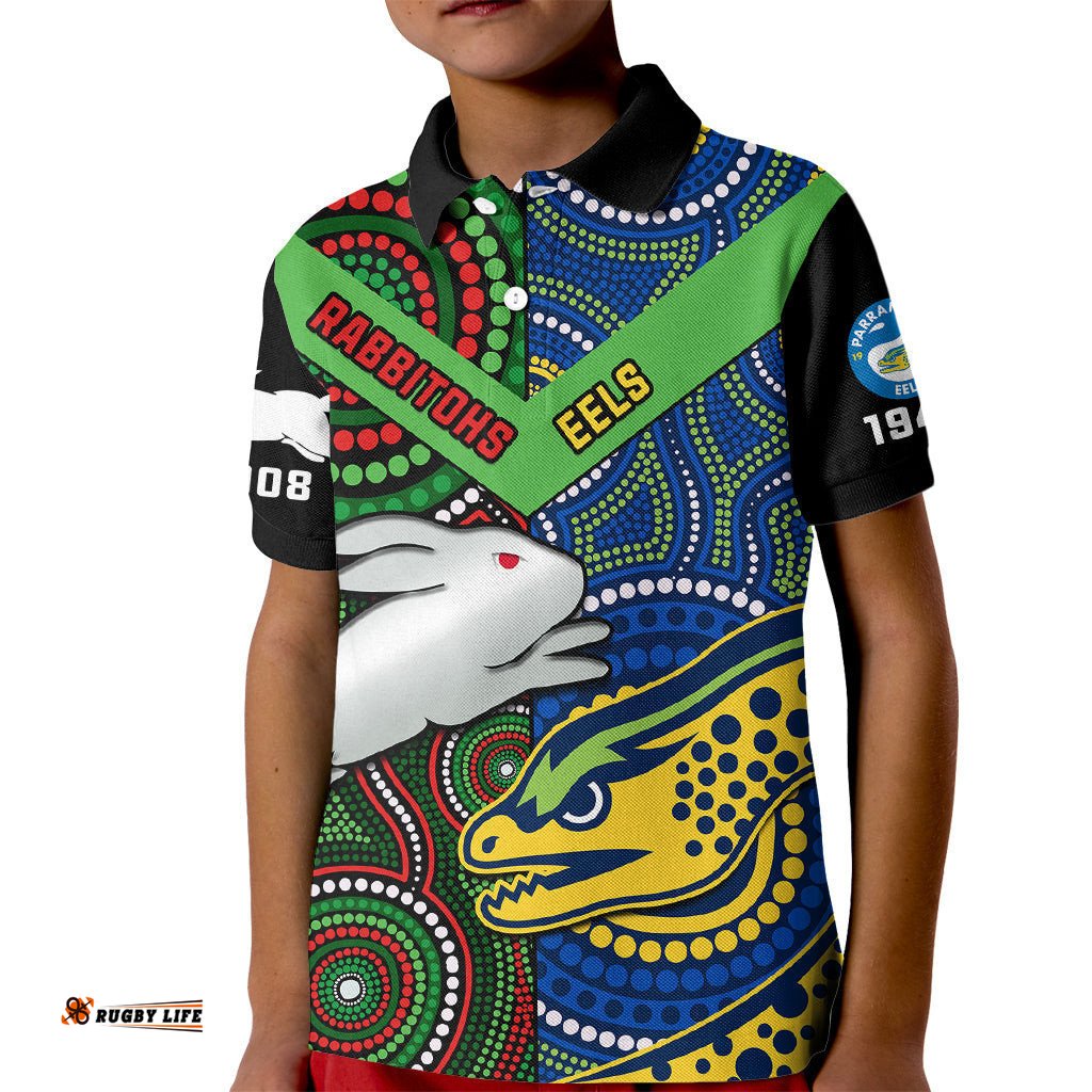 Rabbitohs Mix Eels Rugby Kid Polo Shirt Souths And Parra Indigenous