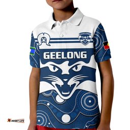 Custom Text And Number Geelong Football NAIDOCPolo Shirt KID Cats For Our Elders Indigenous Art